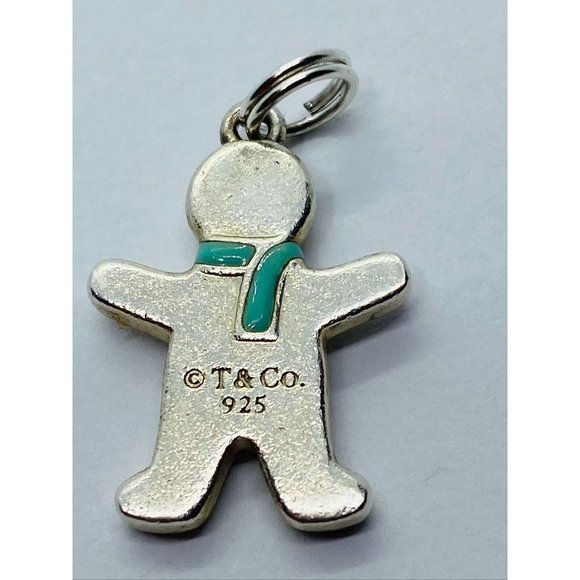 Tiffany&Co Gingerbread Man Pendant Charm Blue Enamel Sterling Silver Pouch - Picture 7 of 10